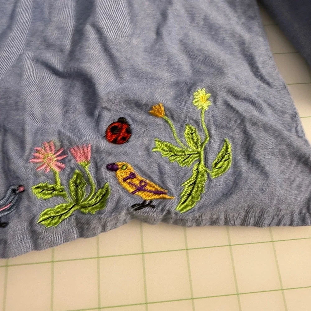 Vintage style floral bug embroidered denim cotton button jacket girls 3-4 spring